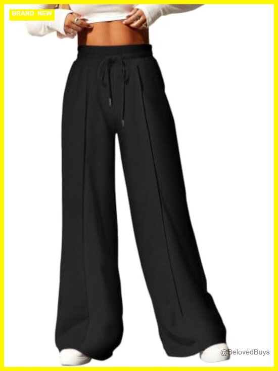 Pants - Women's Wide Leg Sweatpants High Waisted Drawstring Pleated Casual Pants